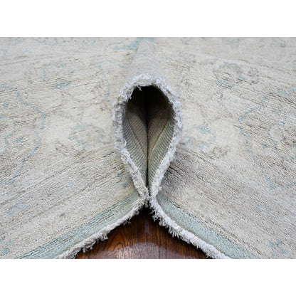 Oushak And Peshawar Wool Hand Knotted Rug Green Ivory 8.0X10.4 -O089541