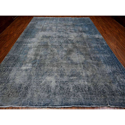 Overdyed & Vintage Wool Hand Knotted Rug Grey Gray 9.8X13.3 -O089543