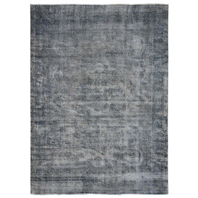 Overdyed & Vintage Wool Hand Knotted Rug Grey 9.10x13.0 -O089545