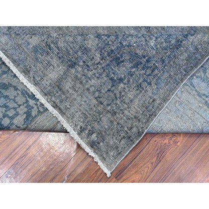 Overdyed & Vintage Wool Hand Knotted Rug Grey 9.10x13.0 -O089545