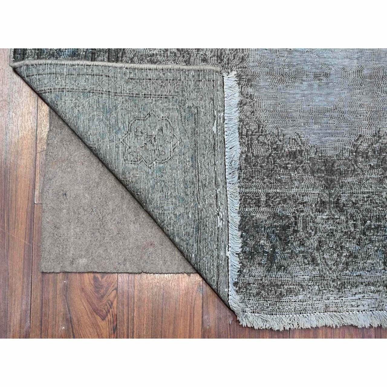 Overdyed & Vintage Wool Hand Knotted Rug Grey Gray 3.11X7.1 -O089546