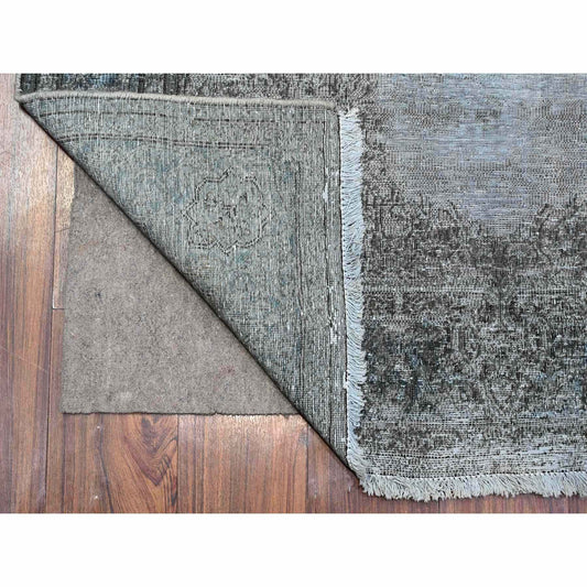 Overdyed & Vintage Wool Hand Knotted Rug Grey Gray 3.11X7.1 -O089546