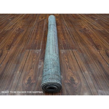 Overdyed & Vintage Wool Hand Knotted Rug Grey Gray 3.11X7.1 -O089546