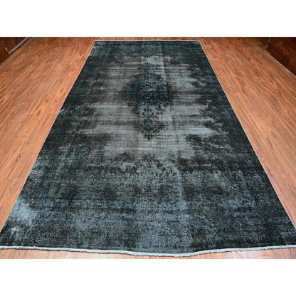 Overdyed & Vintage Wool Hand Knotted Rug Grey 7.4x13.3 -O089547