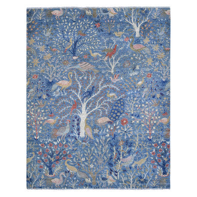 Oushak And Peshawar Wool Hand Knotted Rug Blue No Border 8.1X9.11 -O089553