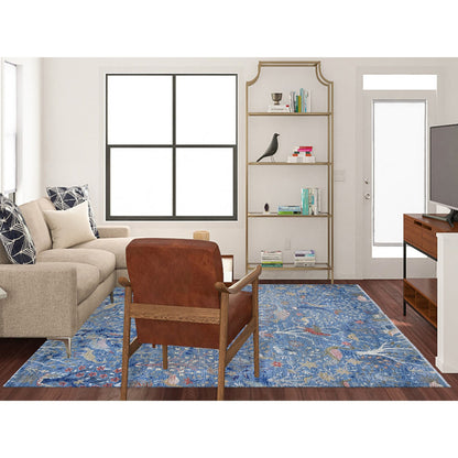 Oushak And Peshawar Wool Hand Knotted Rug Blue No Border 8.1X9.11 -O089553