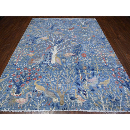Oushak And Peshawar Wool Hand Knotted Rug Blue No Border 8.1X9.11 -O089553