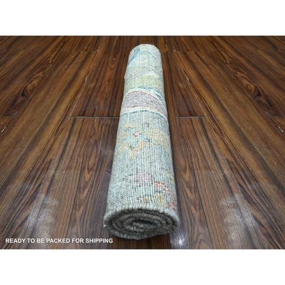 Oushak And Peshawar Wool Hand Knotted Rug Grey No Border 1.11X3.1 -O089558