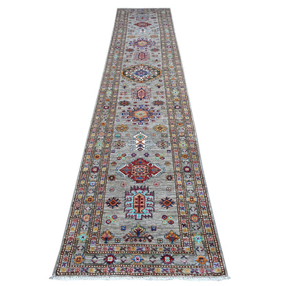 Kazak Wool Hand Knotted Rug Grey Gray 2.8X13.2 -O089560