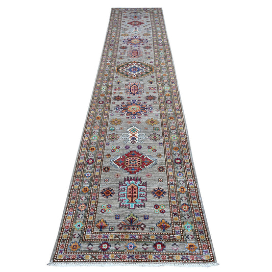 Kazak Wool Hand Knotted Rug Grey Gray 2.8X13.2 -O089560
