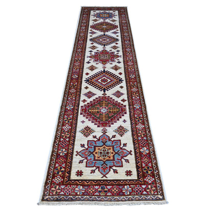 Kazak Wool Hand Knotted Rug Ivory Red 2.7X10.7 -O089561