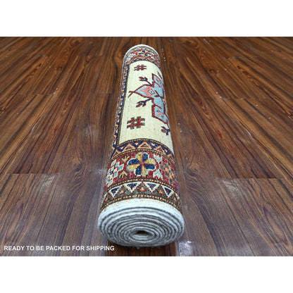 Kazak Wool Hand Knotted Rug Ivory Red 2.7X10.7 -O089561
