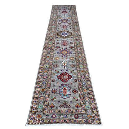 Kazak Wool Hand Knotted Rug Grey Gray 2.7X13.2 -O089563