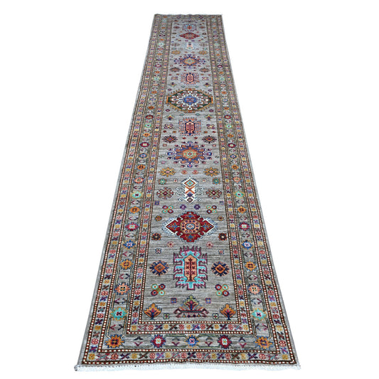 Kazak Wool Hand Knotted Rug Grey Gray 2.7X13.2 -O089563