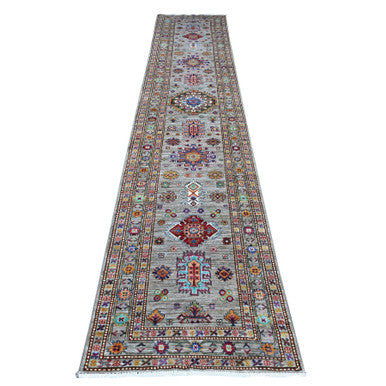 Kazak Wool Hand Knotted Rug Grey Gray 2.7X13.2 -O089563