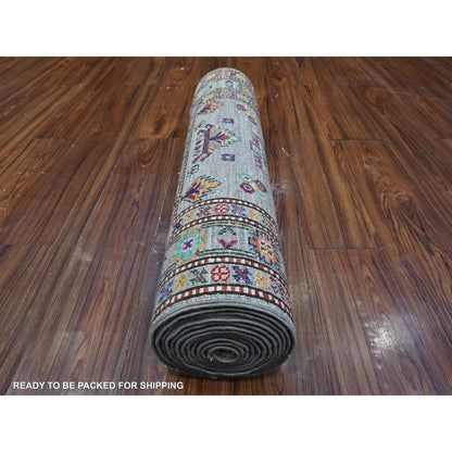 Kazak Wool Hand Knotted Rug Grey Gray 2.7X13.2 -O089563