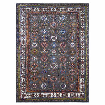 Kazak Wool Hand Knotted Rug Grey Ivory 8.10X11.11 -O089564