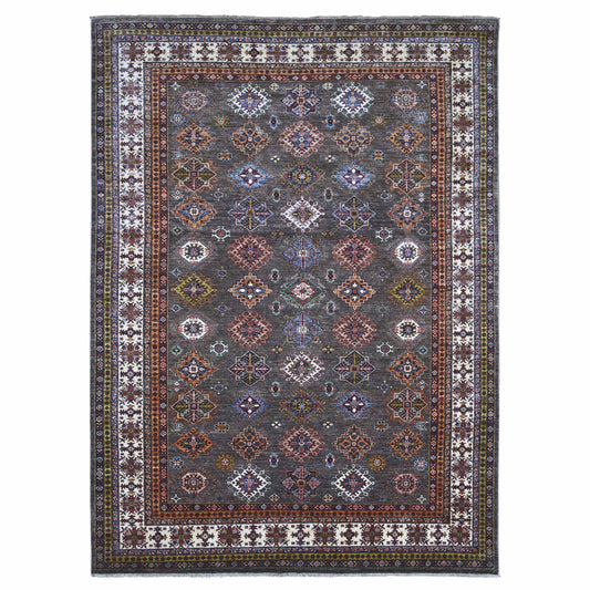 Kazak Wool Hand Knotted Rug Grey Ivory 8.10X11.11 -O089564