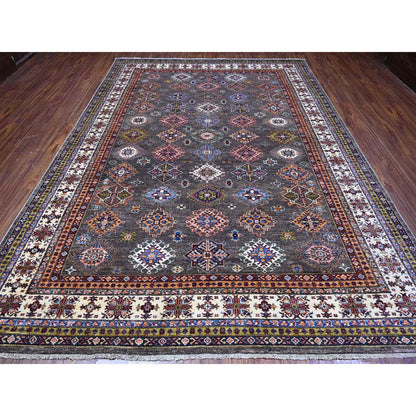 Kazak Wool Hand Knotted Rug Grey Ivory 8.10X11.11 -O089564
