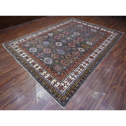 Kazak Wool Hand Knotted Rug Grey Ivory 8.10X11.11 -O089564