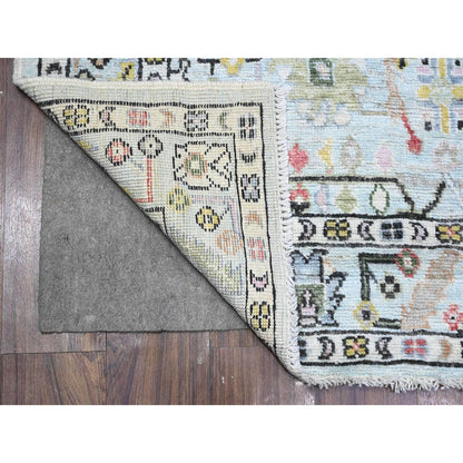 Oushak And Peshawar Wool Hand Knotted Rug Blue Ivory 4.2X12.0 -O089565