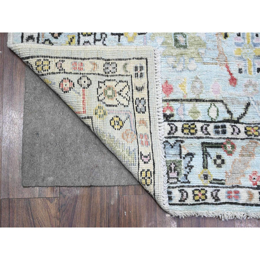 Oushak And Peshawar Wool Hand Knotted Rug Blue Ivory 4.2X12.0 -O089565