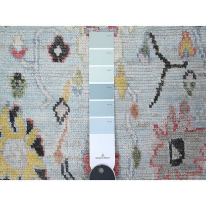 Oushak And Peshawar Wool Hand Knotted Rug Blue Ivory 4.2X12.0 -O089565