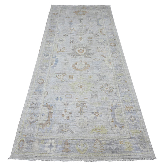 Oushak And Peshawar Wool Hand Knotted Rug Grey Gray 3.11X9.6 -O089566