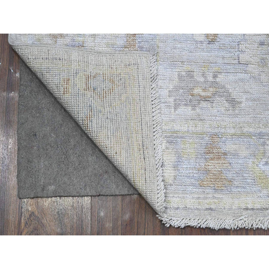 Oushak And Peshawar Wool Hand Knotted Rug Grey Gray 3.11X9.6 -O089566