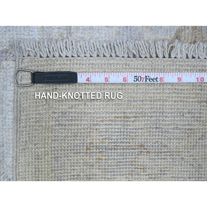 Oushak And Peshawar Wool Hand Knotted Rug Grey Gray 3.11X9.6 -O089566