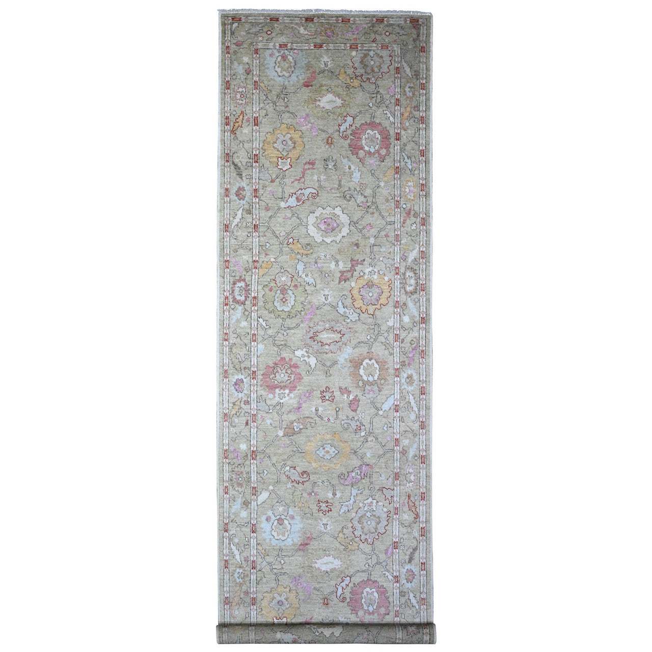 Green 4'0" x 15'9" Oushak And Peshawar Hand knotted Wool Rug - Sku: O089567