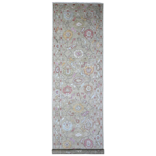 Oushak And Peshawar Wool Hand Knotted Rug Green Green 4.0X15.9 -O089567