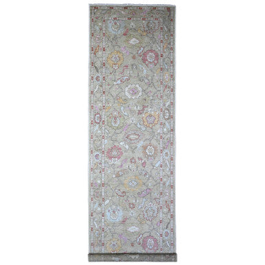 Oushak And Peshawar Wool Hand Knotted Rug Green Green 4.0X15.9 -O089567