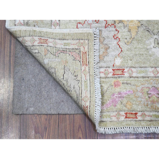 Oushak And Peshawar Wool Hand Knotted Rug Green Green 4.0X15.9 -O089567