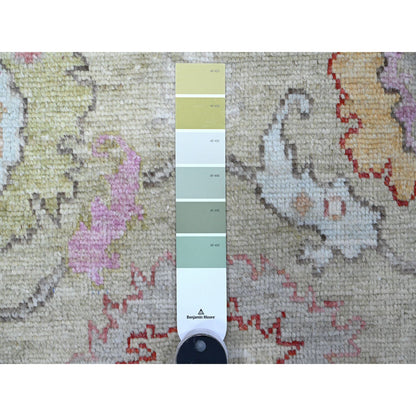 Oushak And Peshawar Wool Hand Knotted Rug Green Green 4.0X15.9 -O089567