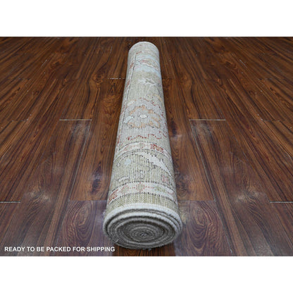 Oushak And Peshawar Wool Hand Knotted Rug Green Green 4.0X15.9 -O089567