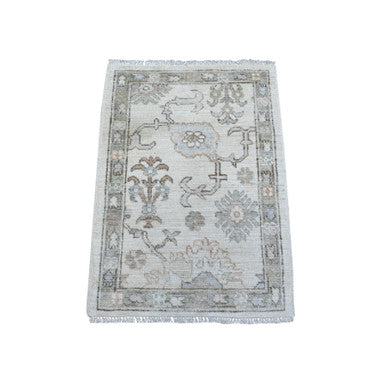 Oushak And Peshawar Wool Hand Knotted Rug Ivory Gray 2.0X3.0 -O089570