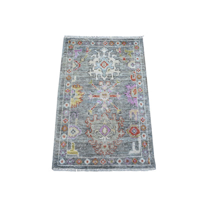 Oushak And Peshawar Wool Hand Knotted Rug Grey Gray 2.1X3.4 -O089573