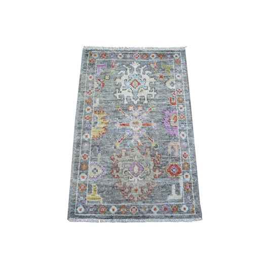 Oushak And Peshawar Wool Hand Knotted Rug Grey Gray 2.1X3.4 -O089573