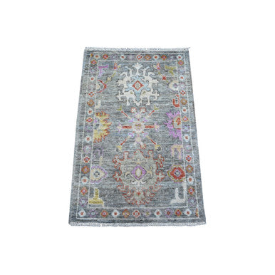 Oushak And Peshawar Wool Hand Knotted Rug Grey Gray 2.1X3.4 -O089573
