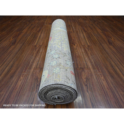 Oushak And Peshawar Wool Hand Knotted Rug Grey No Border 4.2X19.11 -O089579