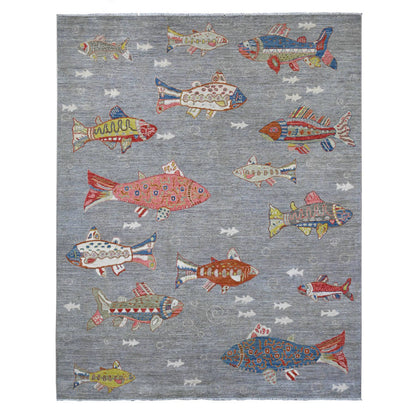 Modern and Contemporary Wool Hand Knotted Rug Grey No Border 8.0X9.11 -O089584