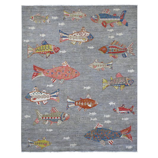 Modern and Contemporary Wool Hand Knotted Rug Grey No Border 8.0X9.11 -O089584