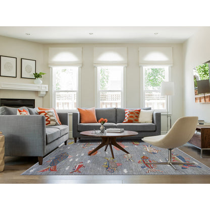 Modern and Contemporary Wool Hand Knotted Rug Grey No Border 8.0X9.11 -O089584