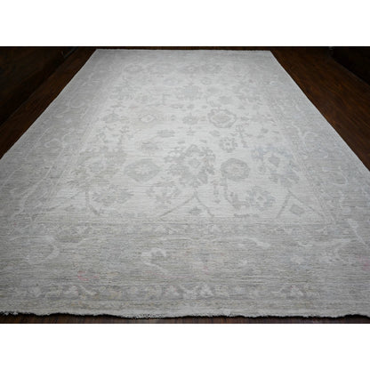 Oushak And Peshawar Wool Hand Knotted Rug Ivory Gray 11.4X15.5 -O089585