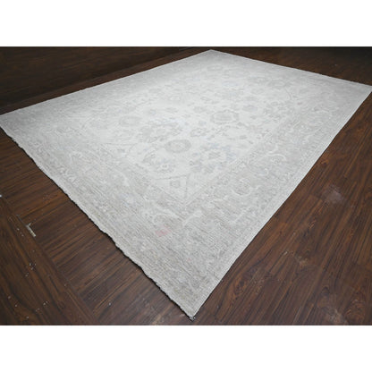 Oushak And Peshawar Wool Hand Knotted Rug Ivory Gray 11.4X15.5 -O089585
