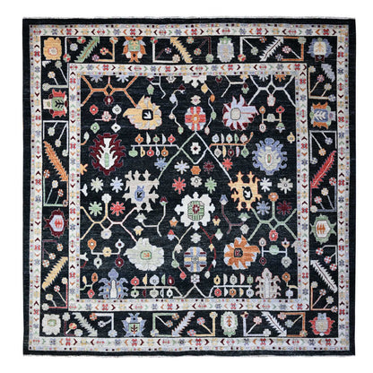 Oushak And Peshawar Wool Hand Knotted Rug Black Black 11.11X11.6 -O089586