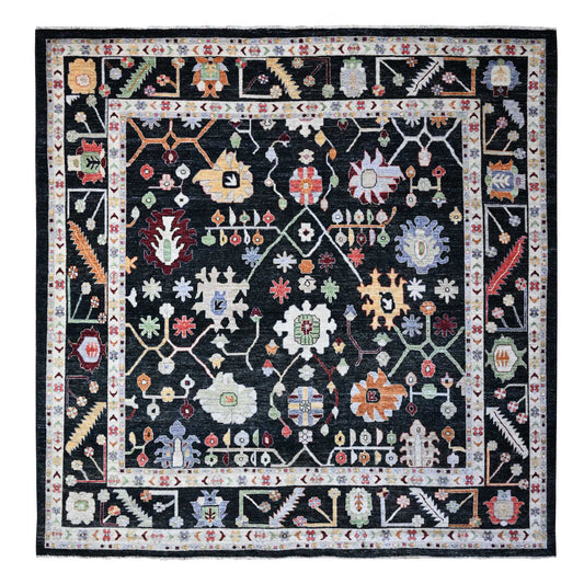 Oushak And Peshawar Wool Hand Knotted Rug Black Black 11.11X11.6 -O089586