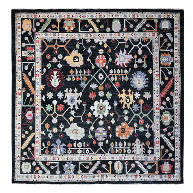 Oushak And Peshawar Wool Hand Knotted Rug Black Black 11.11X11.6 -O089586
