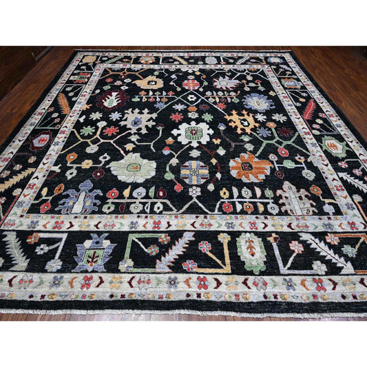 Oushak And Peshawar Wool Hand Knotted Rug Black Black 11.11X11.6 -O089586